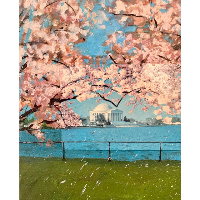 A whimsical interpretation of the iconic Jefferson Memorial in cherry-blossom time painted on a pear-shaped wooden form by...