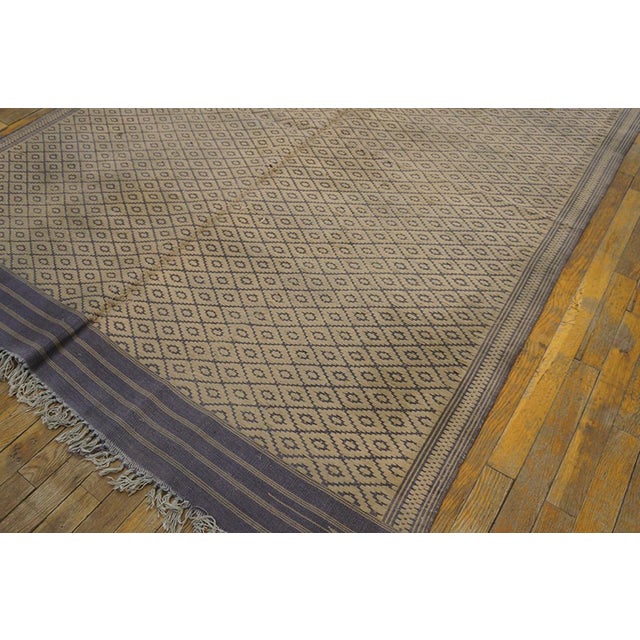 Early 20th Century 1920s Beige Diamond Antique Indian Cotton Dhurrie Rug 5'9" X 8'10" Flat Weave Cotton Carpet For Sale - Image 5 of 6