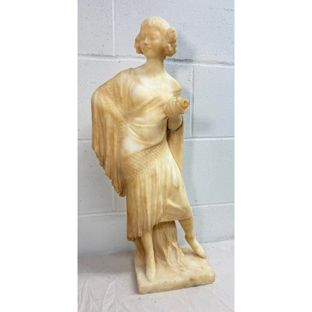 Realism Large Antique Hand Carved Alabaster Stone Lady Woman Sculpture Statue Art Marble For Sale - Image 3 of 16