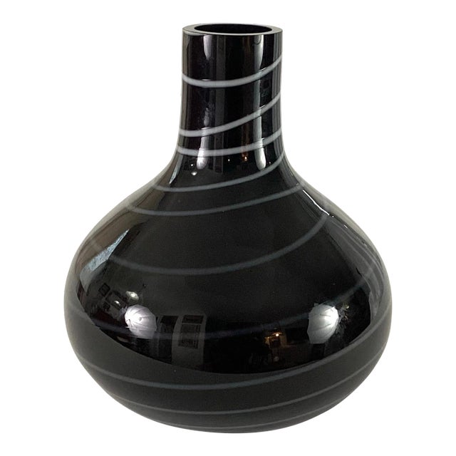 Mid-Century Modern Handblown Black Glass Decanter Shaped Vase For Sale