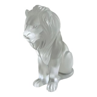 Lalique France Seated Lion Crystal Sculpture Signed For Sale
