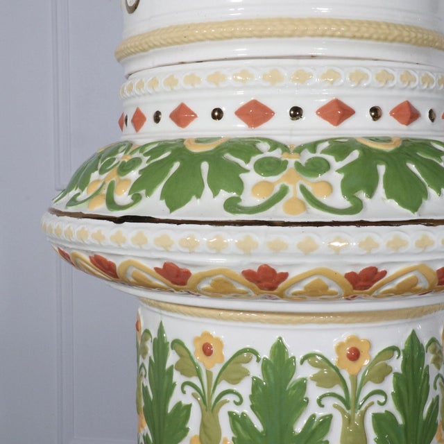Early 20th Century Monumental Florentine Hand Painted Signed Lamp with Caned Pagoda Shade For Sale - Image 5 of 12