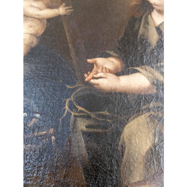 17/18th C. Spanish School Painting of Boy With Passion Attributes, Follower of Bartolomeo Esteban Murillo For Sale - Image 14 of 18
