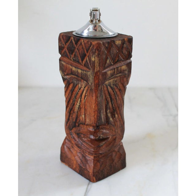 Wood Vintage Hand Carved Wood Tiki Table Lighter For Sale - Image 7 of 12