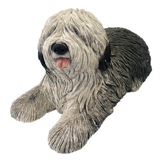 Handmade Sandicast Old English Sheepdog Sculpture, Signed Sandra Brue, 1983 For Sale
