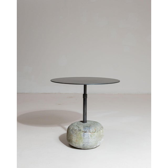Modern 21st Century Poland Deep Charcoal Grey Round Stone-Base Side Table For Sale - Image 3 of 10