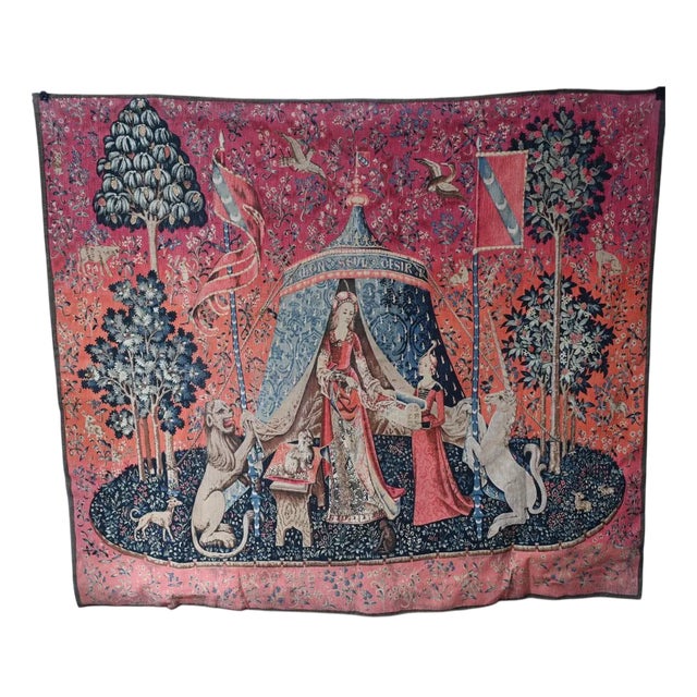 French Tapestry Lady and Unicorn Mille-Fleurs Woven Wall Covering For Sale