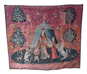 French Tapestry Lady and Unicorn Mille-Fleurs Woven Wall Covering