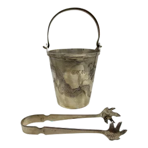 Antique 1920’s NanKing Store Sterling Silver Ice Bucket With Ice Tongs From Shanghai