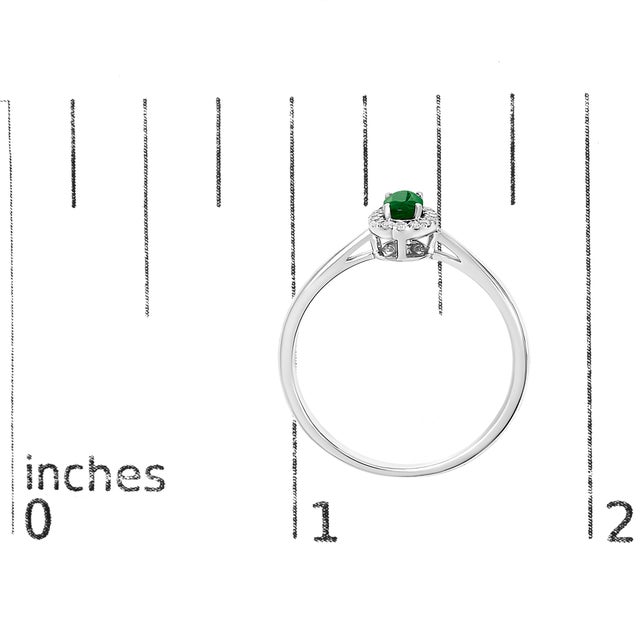 Metal 10K White Gold 5X3MM Oval Green Emerald and Diamond Accent Halo Ring (I-J Color, I1-I2 Clarity) - Ring Size 6.5 For Sale - Image 7 of 7