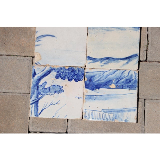 Blue Antique 18th Century Portuguese Scenic Tiles With Rolling Hills & Botanical Details, Set of 8 For Sale - Image 8 of 10
