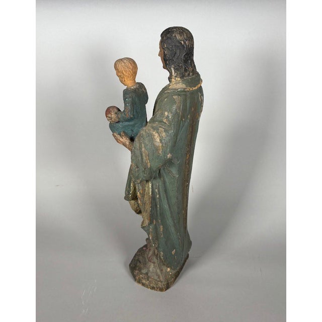 French The Virgin and Child, polychrome carved wood, 18th century For Sale - Image 3 of 7