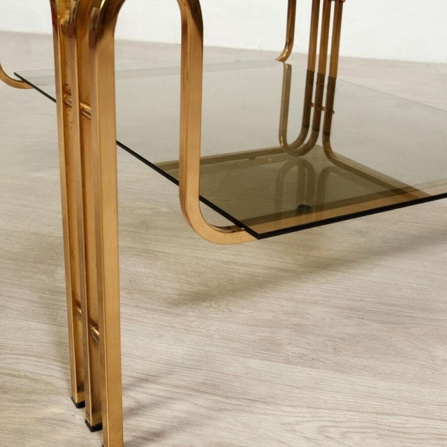 Coffee Table in Gold-Colored Metal & Smoked Glass, 1970s For Sale - Image 10 of 18