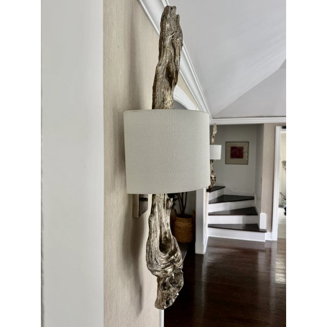 2010s Pair of Regina Andrew Driftwood Wall Sconces in Silver Leaf Finish For Sale - Image 5 of 13