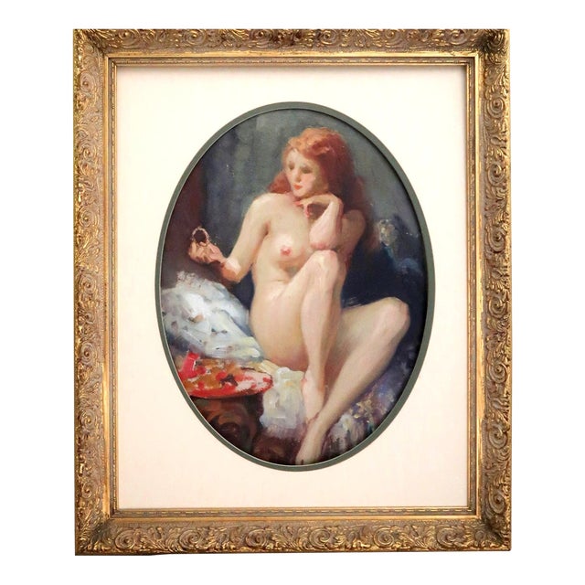 Mid 20th Century Joseph Tomanek, (Czechoslovakian/American 1889-1974) Oil on Artist Board "Nude With Red Hair" - Signed For Sale