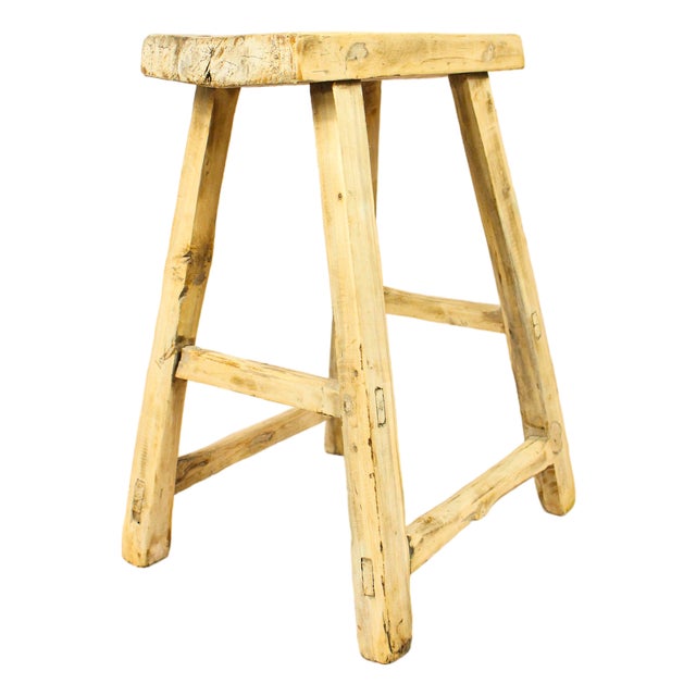 Vintage Rustic Stool in Elm For Sale