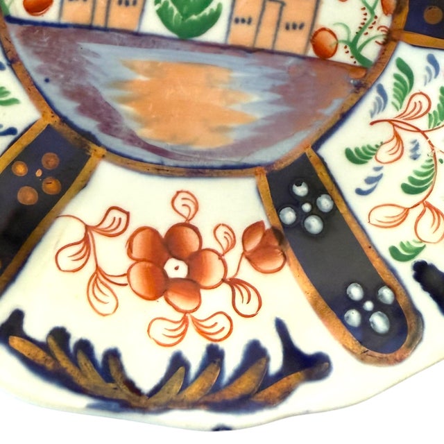 Set of Six Antique Gaudy Welsh Hand-Painted Saucers, Chinoiserie Landscape, English Pottery, C. 1820–1860 For Sale In Los Angeles - Image 6 of 9