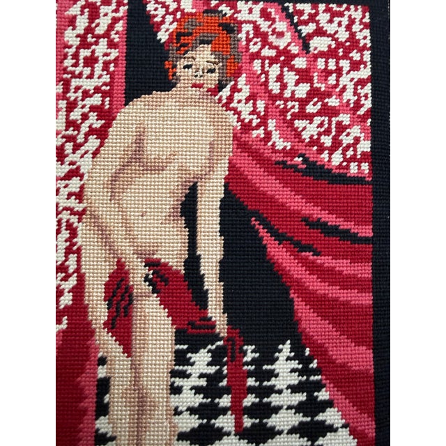 Nude Lady Boho Chic Needlepoint Framed Art Handmade For Sale - Image 4 of 6