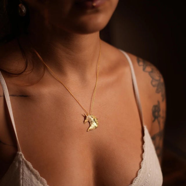 Majestic Unicorn Aura Gold Pendant Chain Necklace For Sale - Image 4 of 6