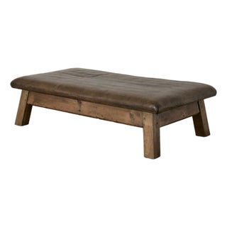 Oversized Vintage Leather and Wood Gym Bench For Sale