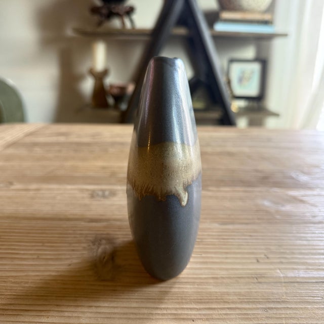 Contemporary Sculptural Ceramic Bud Vase in Matte Charcoal & Earth Glaze For Sale - Image 4 of 6
