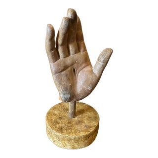 1930s Hand-Painted School Study Plaster Hand on a Faux Marble Painted Wood Base For Sale