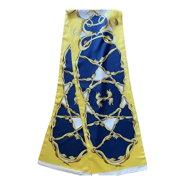 Hermès Silk Maxi Twilly Yellow & Blue For Sale