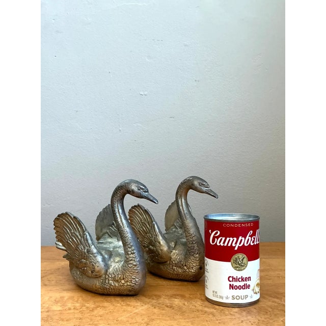 Vintage Ornamental Silver Swan Sculptures - Pair For Sale - Image 11 of 12