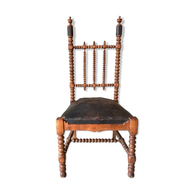 French Bobbin Wood Turned Barley Twist and Leather Chair, 1850s For Sale - Image 13 of 14