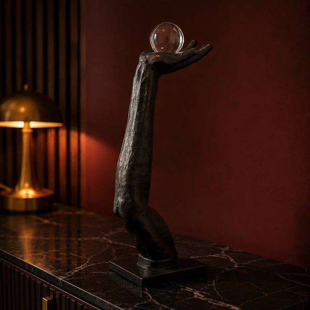 Global Views 1990s Arm & Hand Sculpture Male Anatomic Statue Black Iron Postmodern Metal Art 27" For Sale - Image 4 of 17