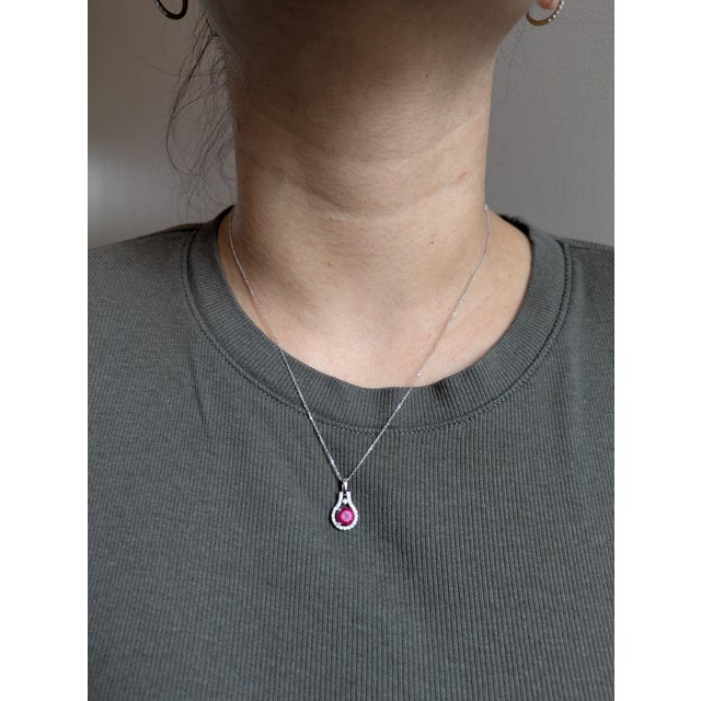 Red 6mm, 1ct Rubellite Tourmaline Pendant W Natural Diamond Halo in Solid 14k Gold For Sale - Image 8 of 8