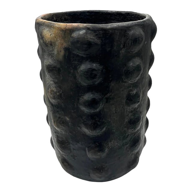 Sejnane Cylindrical Clay Bumpy Vessel - Dark Large For Sale