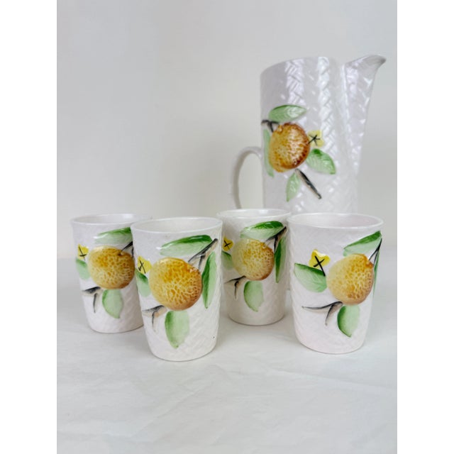 White 1960s Vintage Our Own Import Ceramic Pitcher and Cups Set- 5 Pieces For Sale - Image 8 of 12
