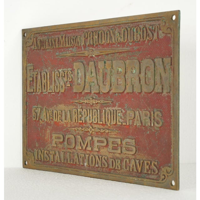 French Vintage European French Brass Construction Advertisement Plaque For Sale - Image 3 of 9