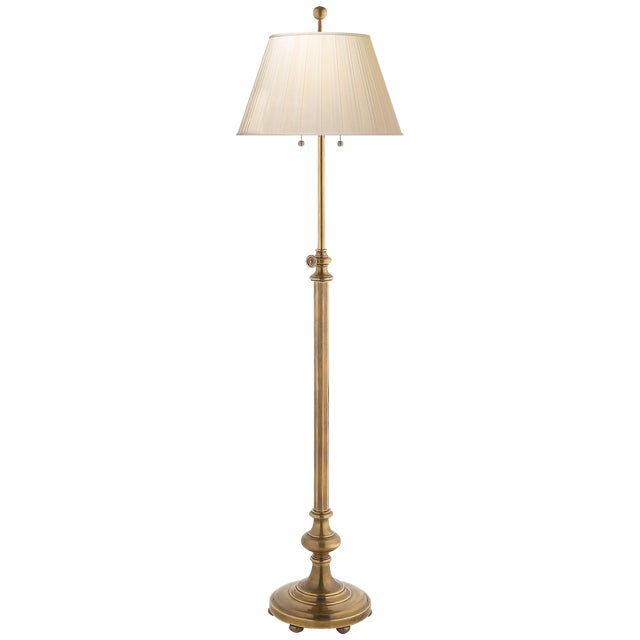 Traditional Chapman & Myers by Visual Comfort Signature Overseas Adjustable Club Floor Lamp in Antique-Burnished Brass with Silk Pleated Shade For Sale - Image 3 of 3