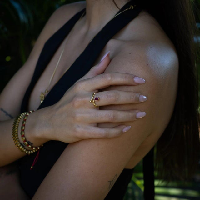 Passion Teardrop Ruby Gold Adjustable Ring, Size 8 For Sale - Image 4 of 10