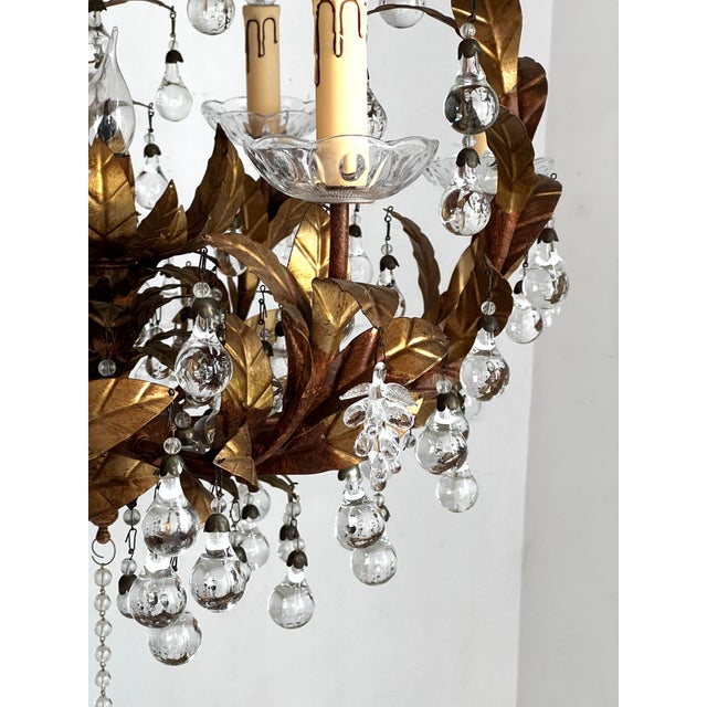 Vintage Chandelier with Crystal Drops and Gilded Brass, 1950s For Sale - Image 11 of 14