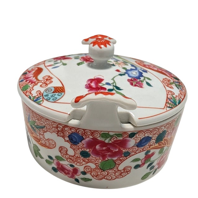 Masterpiece of Revival: Vista Alegre Famille Rose Covered Dish Capture the opulence of the Qing Dynasty with this...