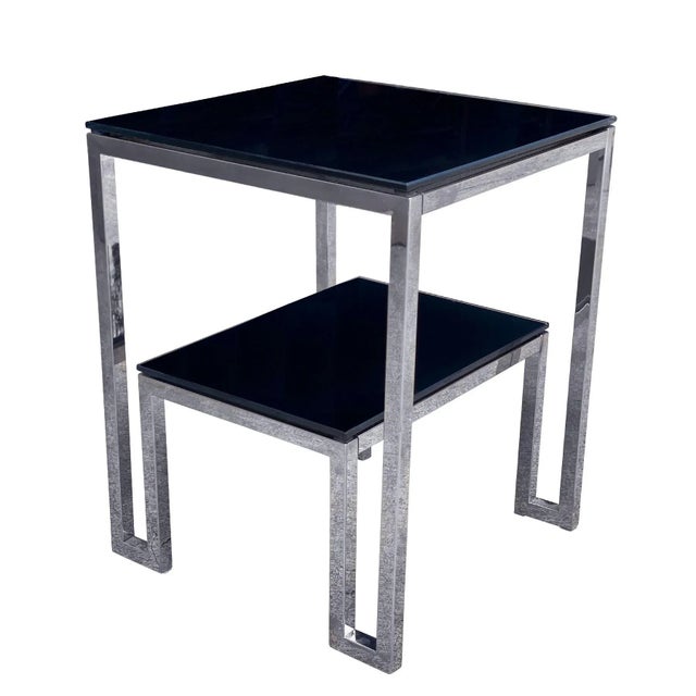 Post-Modern Sculpted Chrome & Black Glass Tiered Side Table For Sale - Image 10 of 10
