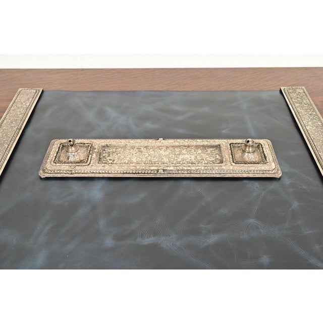 Roycroft Arts & Crafts Silver Finished Hammered Copper Desk Tray With Double Pen Holder For Sale - Image 11 of 11