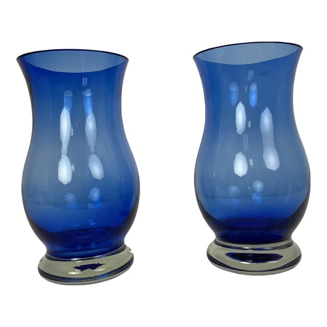 1960s Moth Blown Cobalt and Clear Romanian Vase Pair For Sale