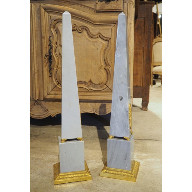 Pair of French Empire Style Blue Turquin Marble Obelisks, Early 1900s For Sale - Image 9 of 18