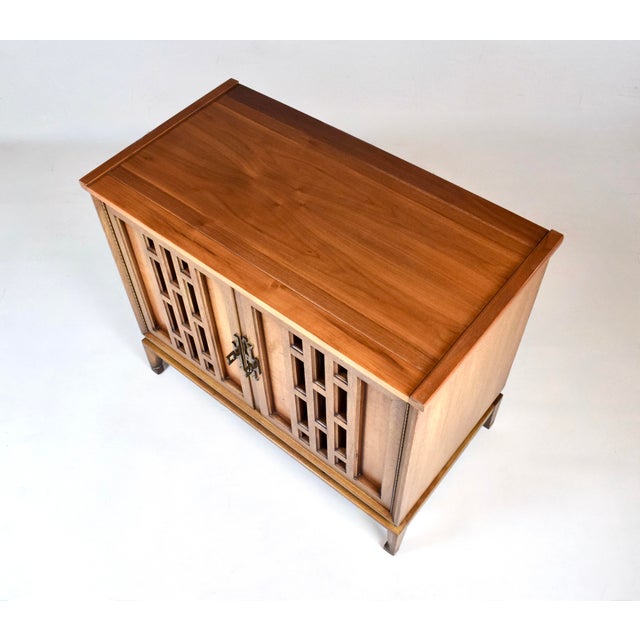 1960's Walnut Floating Commode Sideboard With Open Fretwork Doors For Sale In Philadelphia - Image 6 of 11