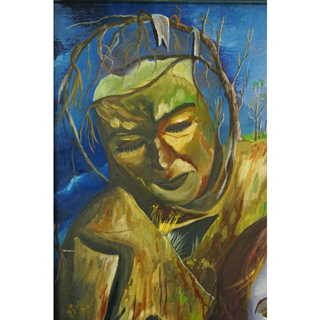 1980s Francesco Massarutto, Little Girl Made Up by Pierrot and a Faun, 20th Century, Oil Painting on Canvas, Framed For Sale - Image 5 of 15