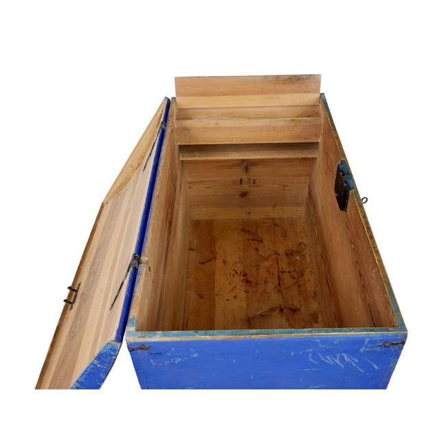 Rustic Antique Painted Pine Dome Top Trunk, 1866 For Sale - Image 3 of 8