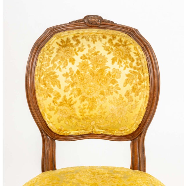 Yellow Louis XV Style Yellow Satin Walnut Chairs, Pair For Sale - Image 8 of 9