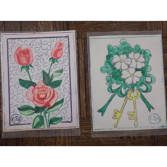 Paint Original Vintage Mid 20th C. Watercolors-Floral Still Life-E. Pell-Set of 12 For Sale - Image 7 of 11