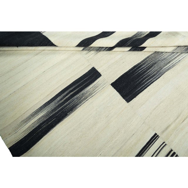 Beige Designer Kilim Fars 242 X 170 Cm - Modern Design in Black & Natural White For Sale - Image 8 of 9