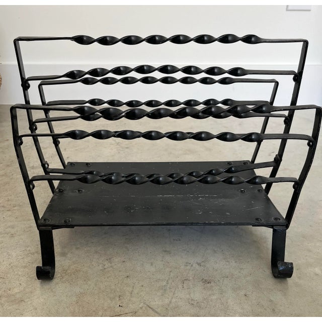 Mid-Century Modern 1960s Vintage French Twisted Wrought Iron Magazine Rack For Sale - Image 3 of 12