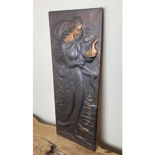 Art Nouveau Lady Copper Plaque Legend of Tamar Religious Panel For Sale - Image 11 of 11